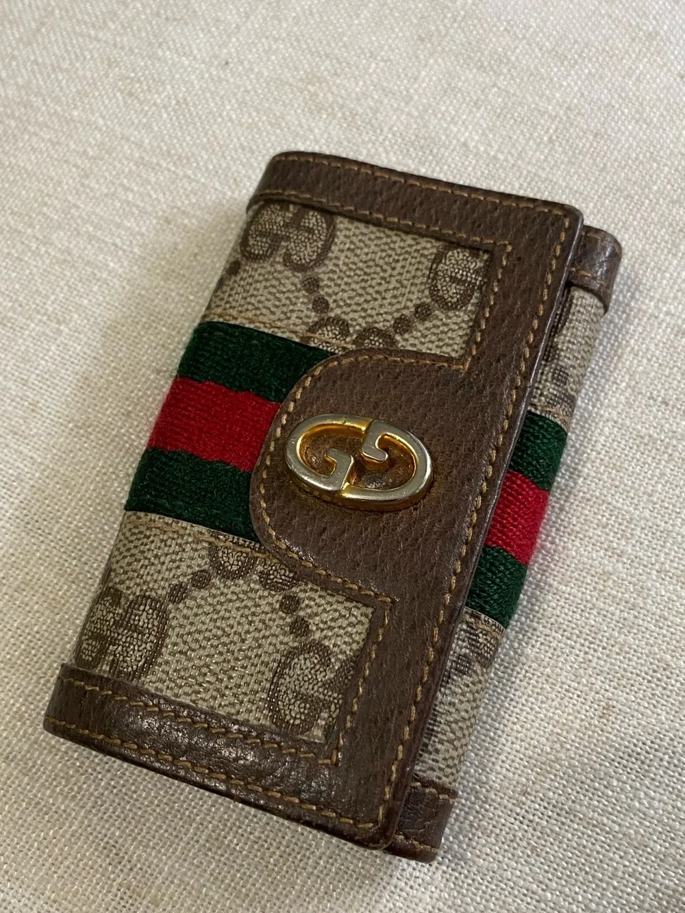 Gucci Key Holder Case Mini Wallet Vintage GG Web Stripe Authentic Unisex